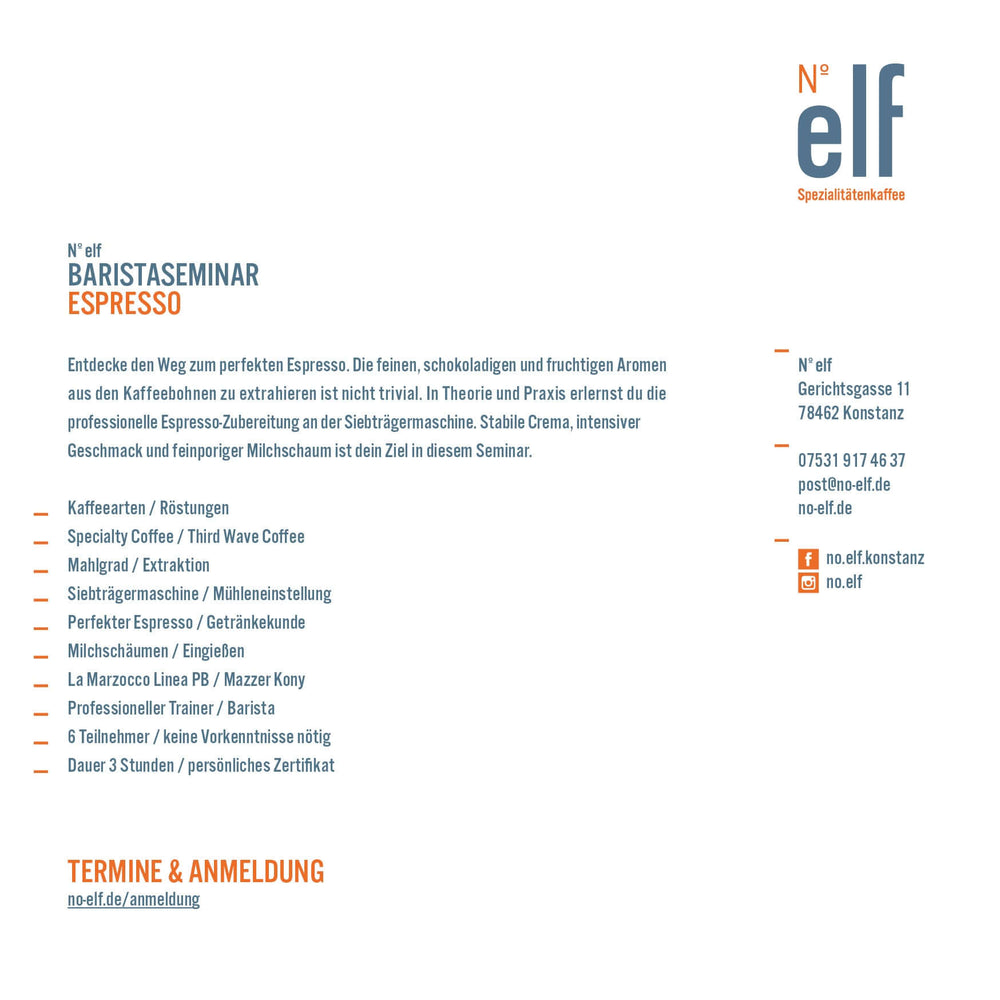 Gutschein Baristaseminar Espresso - No. elf Spezialitätenkaffee