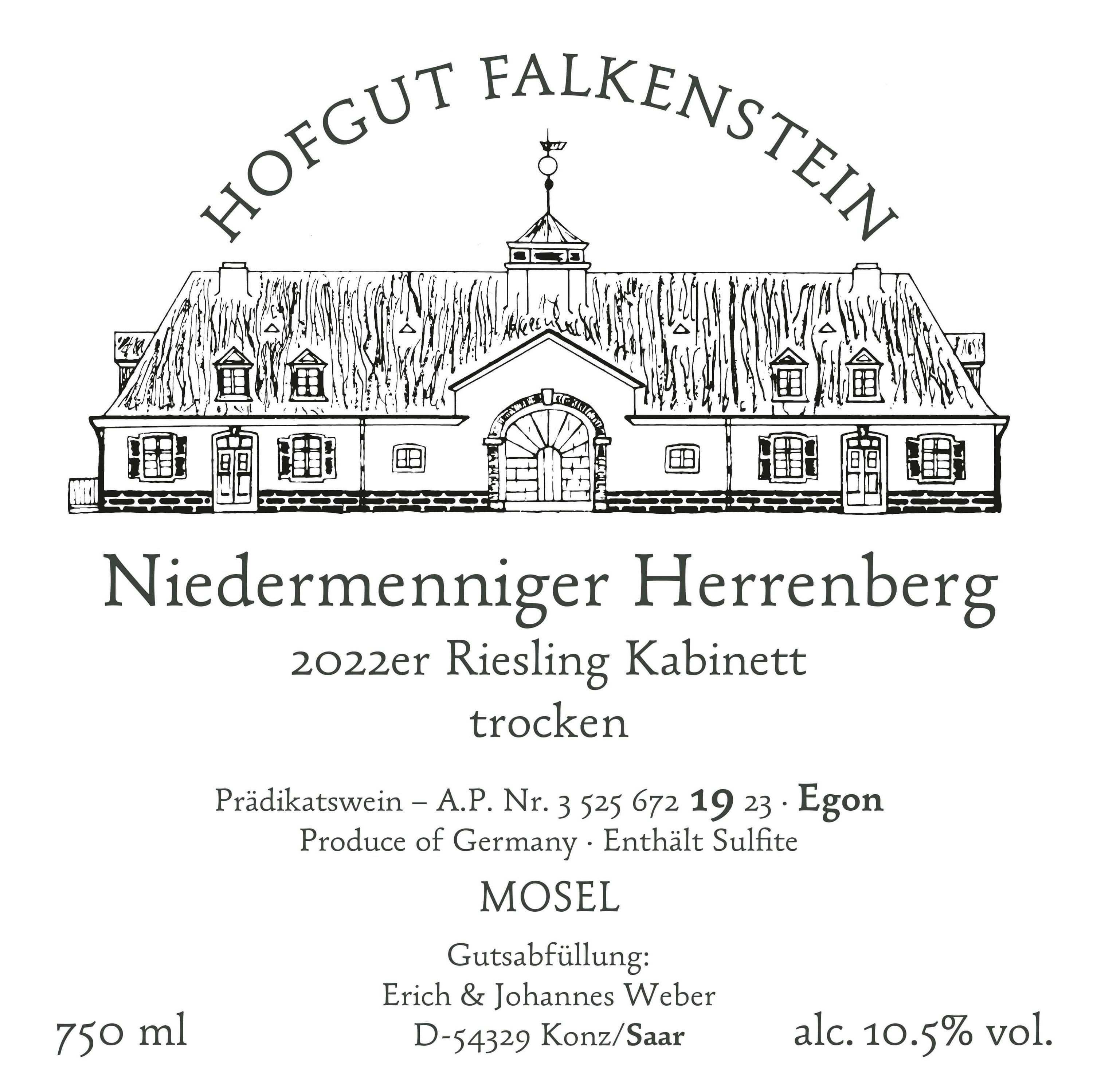 Hofgut Falkenstein 2022er SAAR Riesling Niedermenninger Herrenberg Kabinett trocken