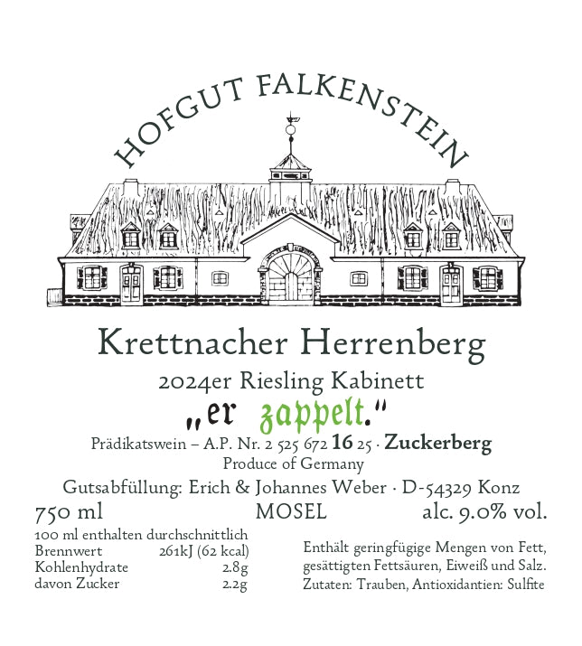 Hofgut Falkenstein 2024er SAAR Riesling Kabinett "er zappelt."
