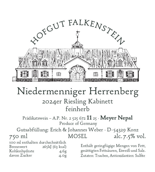 Hofgut Falkenstein 2024er SAAR Riesling Niedermenninger Herrenberg Kabinett feinherb - No. elf Spezialitätenkaffee