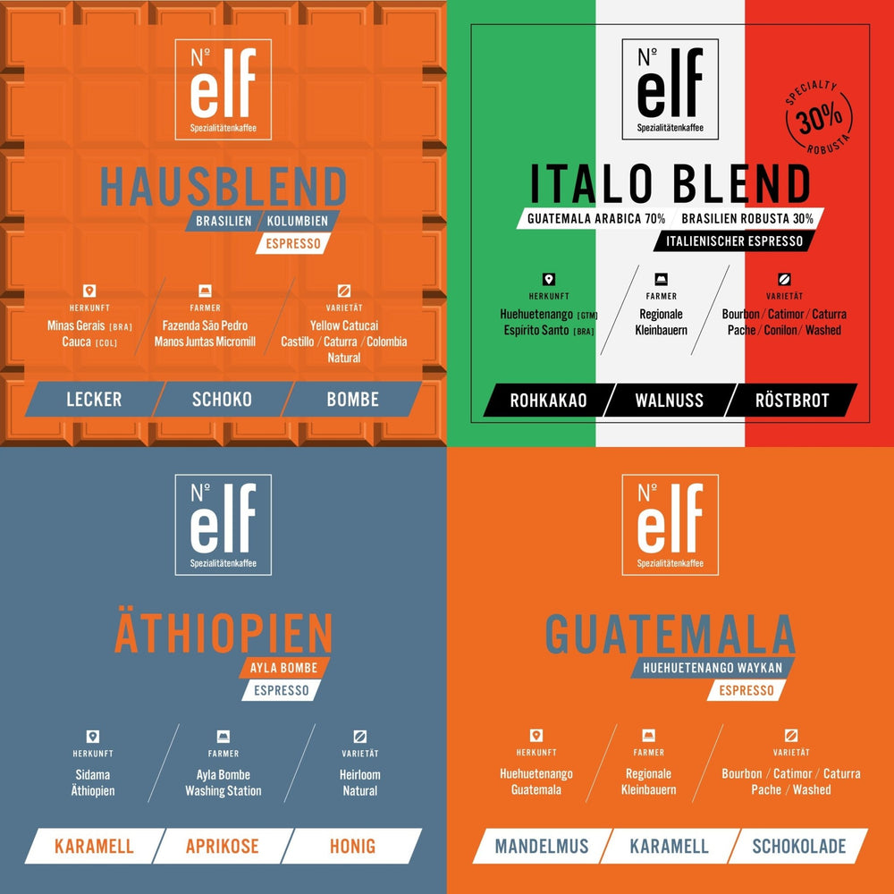 Kaffeebohnen ESPRESSO Probier-Quartett - No. elf Spezialitätenkaffee