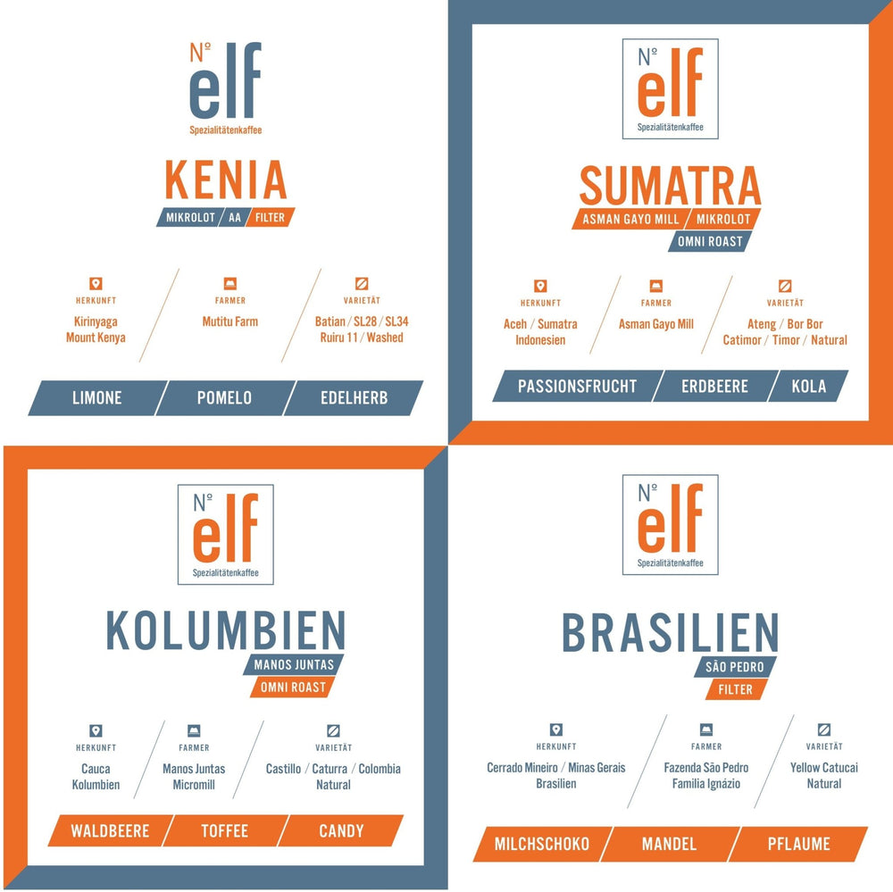 Kaffeebohnen FILTERKAFFEE Probier-Quartett - No. elf Spezialitätenkaffee