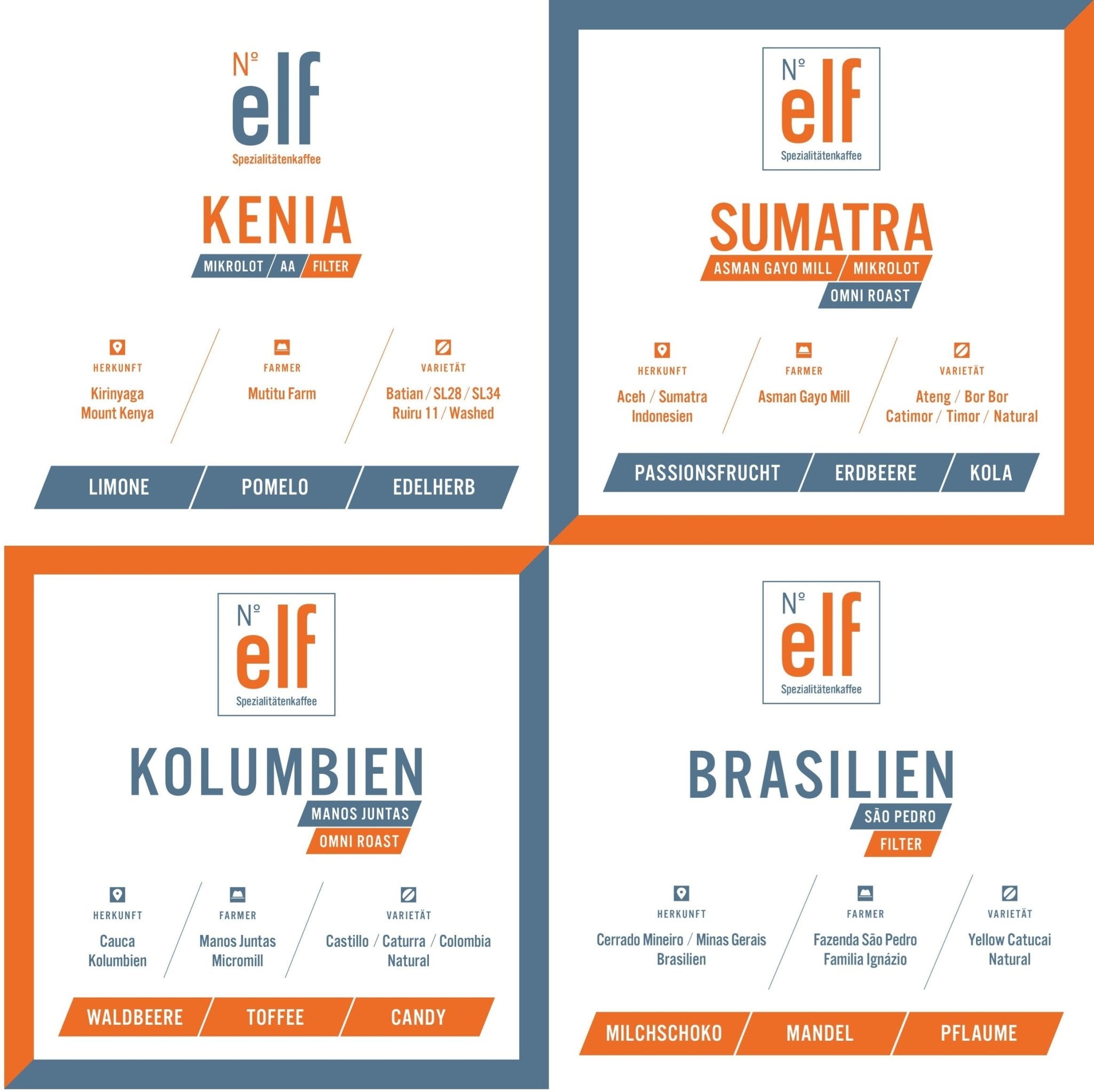 Kaffeebohnen FILTERKAFFEE Probier-Quartett - No. elf Spezialitätenkaffee